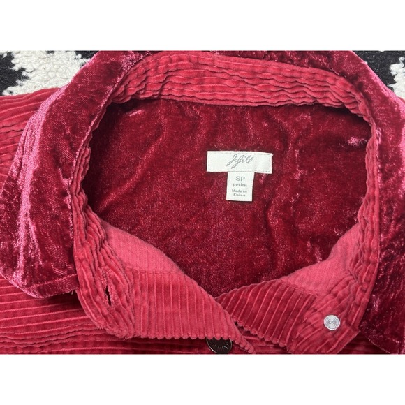 J Jill Jacket Womens Petite Small Red Corduroy Trucker Velour Pink Collar Casual - Picture 3 of 12